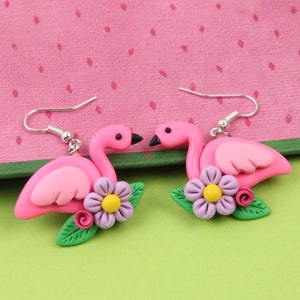Pink Flamingo Earrings, Colorful Summer Jewelry, Paradise Bird Earrings, Wildlife Bird Jewelry, Cute Animal Earrings, Stocking Stuffers