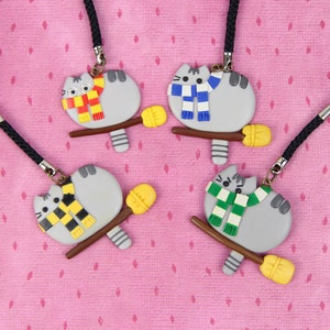 Wizard Cat Keychain, Pusheen Lover Gift, Cat On Broom Jewelry, Gift for Friends, Funny Pusheen Keychain, Animal Charm, Stocking Stuffers