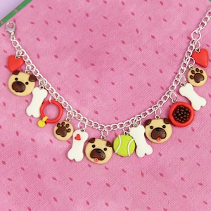 Funny Pug Bracelet, Pug Lover Gift, Dog Jewelry, Bone Charms, Fun Animal Charm Bracelet, Paw Jewelry, Pug Mom Gifts, Stocking Stuffers