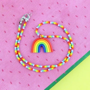 Rainbow Beaded Choker Necklace, Summer Rainbow Carm Choker, LGBTQ Pride Jewelry