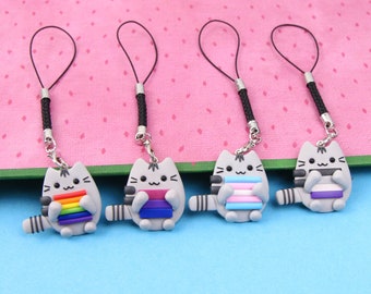 LGBTQ Pusheen Keychain, Gay Pride Gift, Lesbian Bisexual Transgender Non Binary Asexual Keychain, Rainbow Keychain
