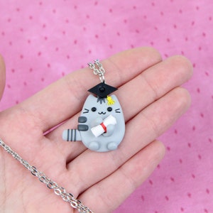 High School Graduation Gift, Student Cat Necklace, Congrats Grad Keychain, Funny Pusheen Jewelry image 8