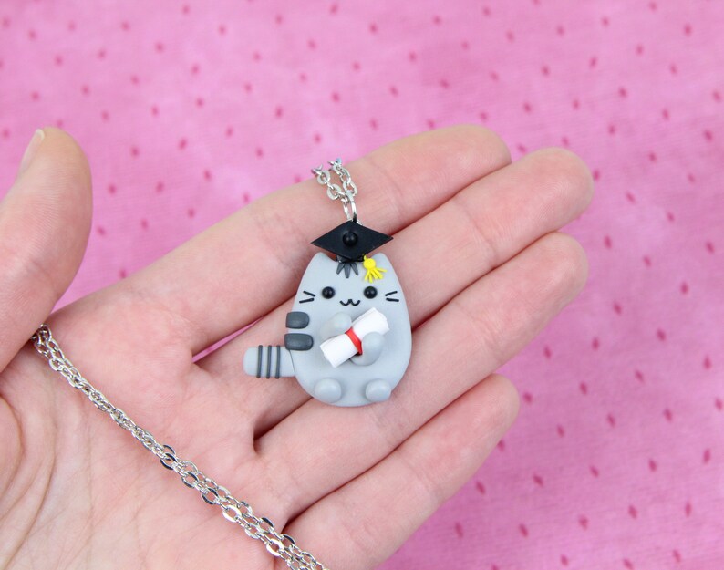 High School Graduation Gift, Student Cat Necklace, Congrats Grad Keychain, Funny Pusheen Jewelry image 8