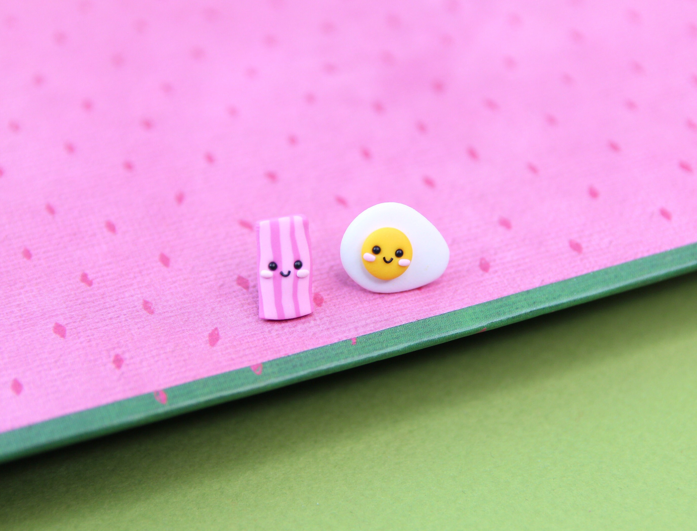Fried Eggs And Becon Stud Earrings, Breakfast Lover Gift, Cute Food Earrings, Gifts for Kids, Miniature Food Studs, Bacon Earrings