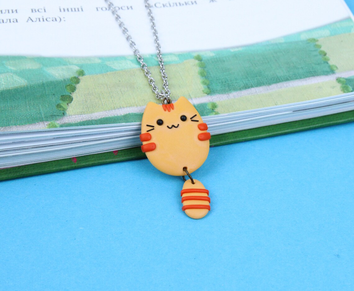 Ginger Cat Necklace Kitten Lover Gift Funny Pet Keychain Etsy