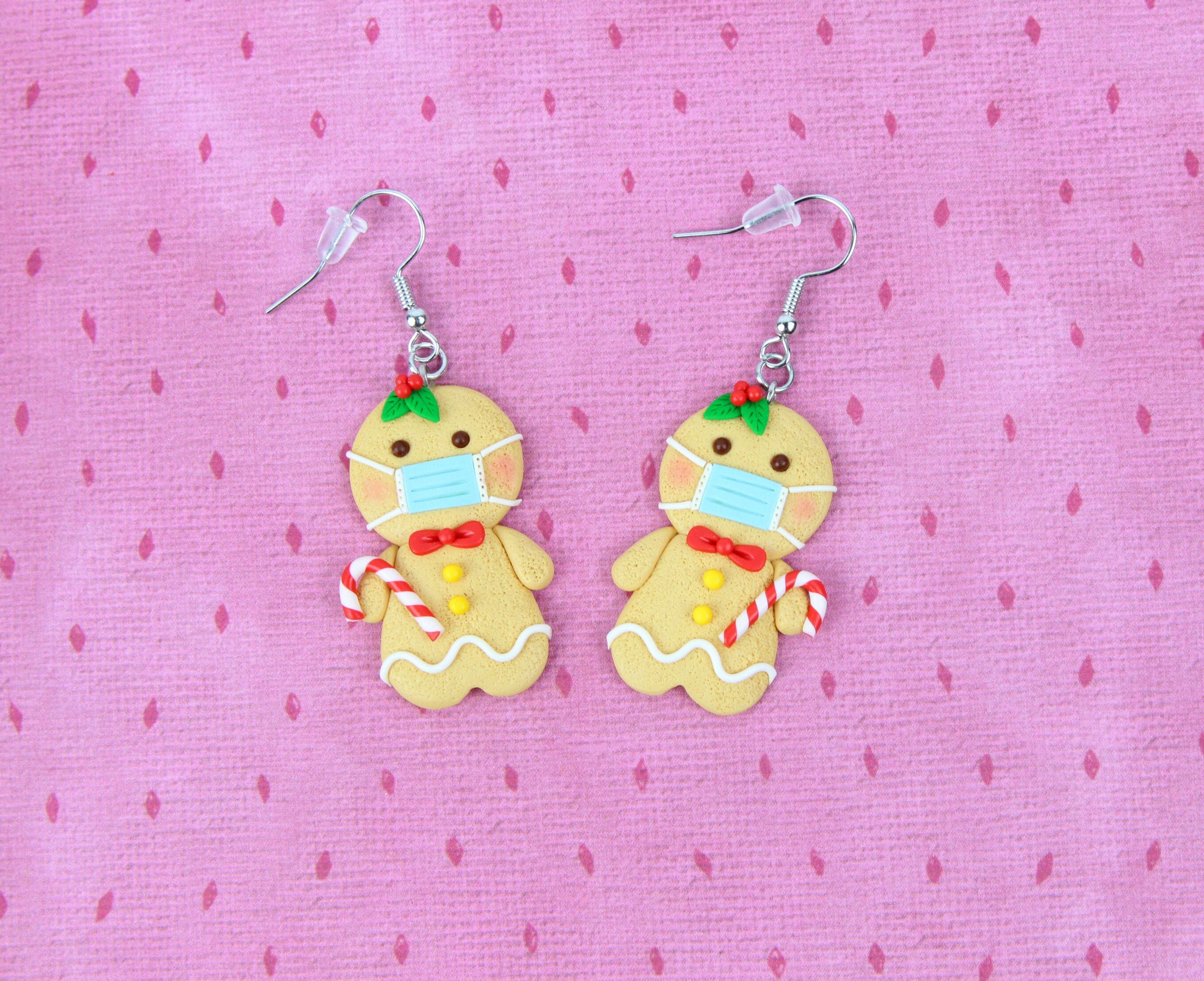 Gingerbread Man in Face Mask Earrings Funny Christmas Gift Etsy
