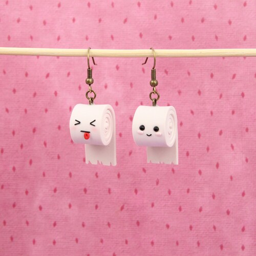 Poo and Toilet Paper Earrings Gift for Friends Mismatching Etsy
