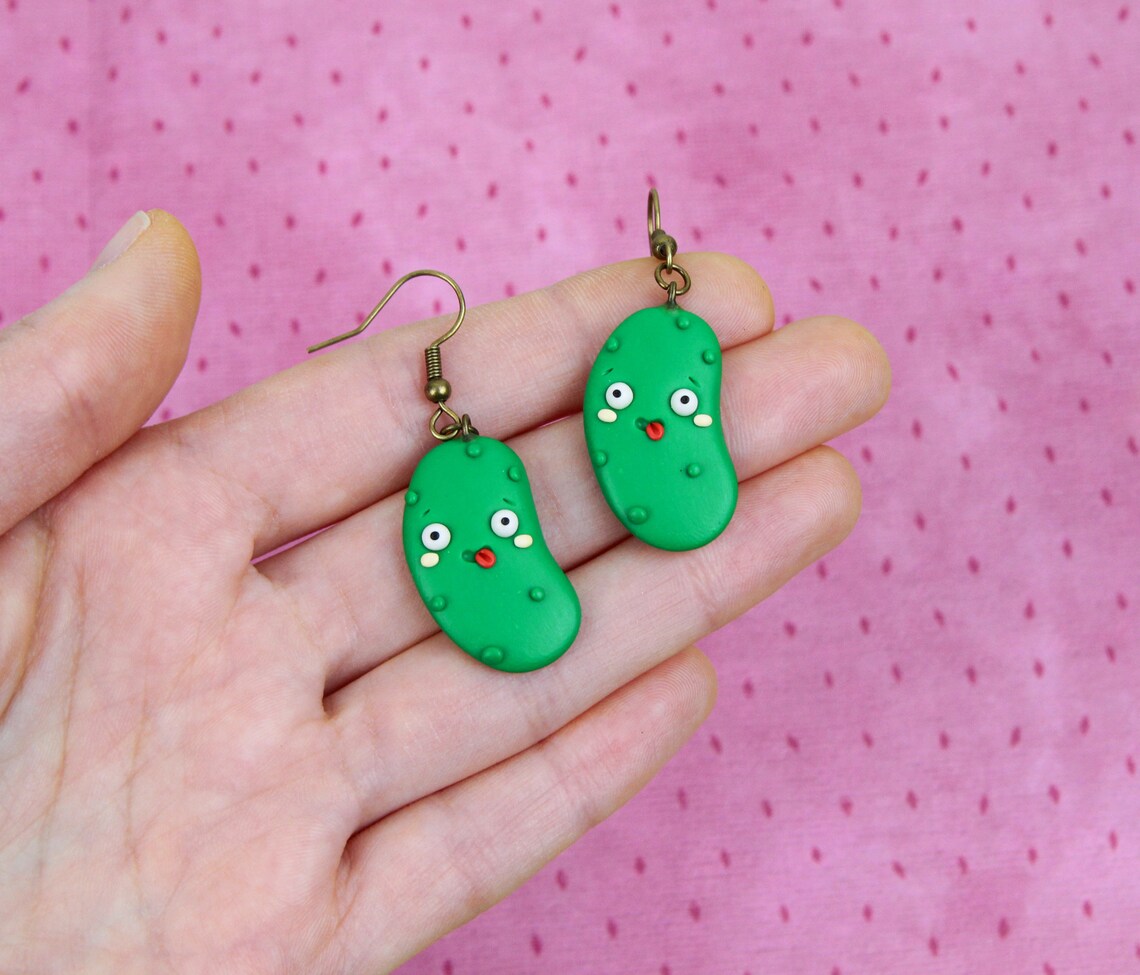 Funky Pickle Earrings Miniature Food Jewelry Funny Cucumber Etsy