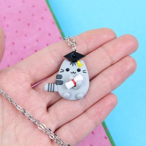 High School Graduation Gift, Student Cat Necklace, Congrats Grad Keychain, Funny Pusheen Jewelry image 5