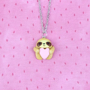 Cute Sloths Necklace, Funny Animal Lover Gift, Brown Throated Sloths Pendant, Gift for Kids, Valentines Day Jewelry, Stocking Stuffers image 6