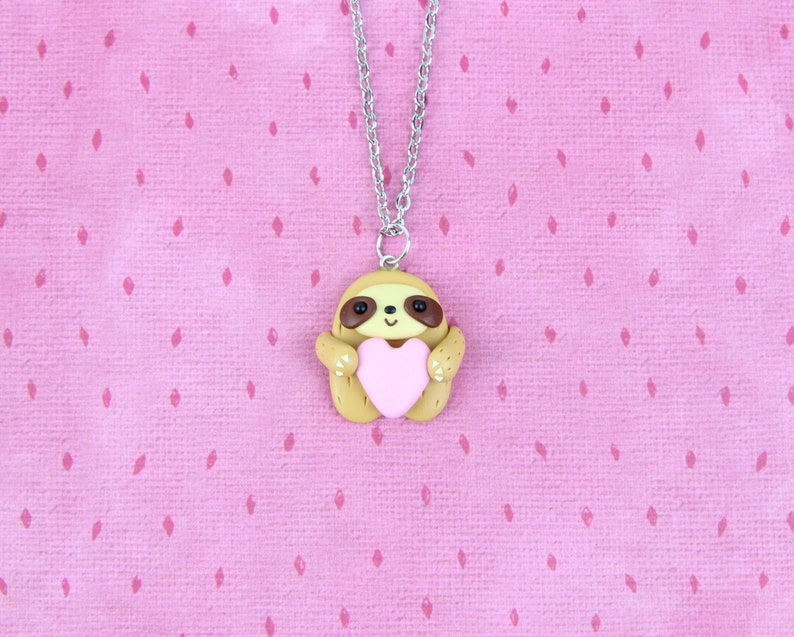Cute Sloths Necklace, Funny Animal Lover Gift, Brown Throated Sloths Pendant, Gift for Kids, Valentines Day Jewelry, Stocking Stuffers image 6