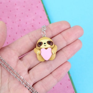 Cute Sloths Necklace, Funny Animal Lover Gift, Brown Throated Sloths Pendant, Gift for Kids, Valentines Day Jewelry, Stocking Stuffers image 3
