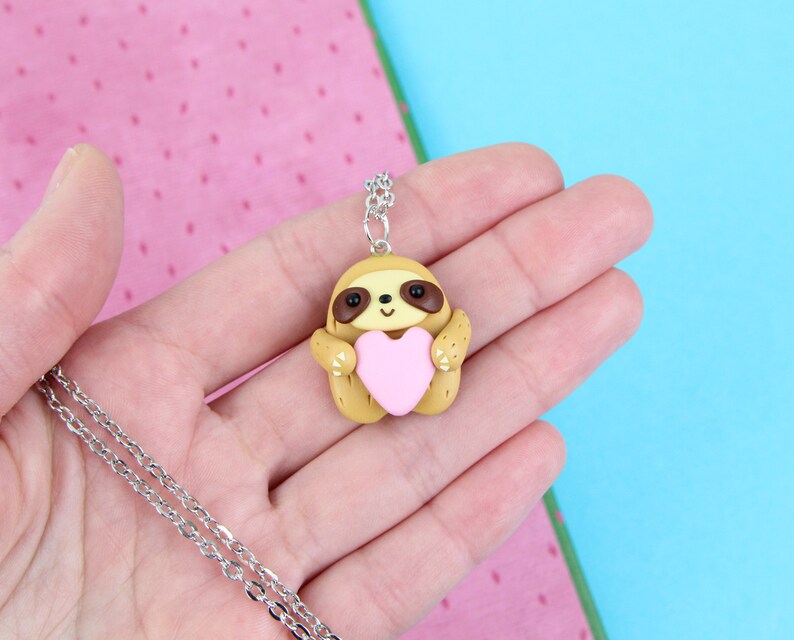 Cute Sloths Necklace, Funny Animal Lover Gift, Brown Throated Sloths Pendant, Gift for Kids, Valentines Day Jewelry, Stocking Stuffers image 3