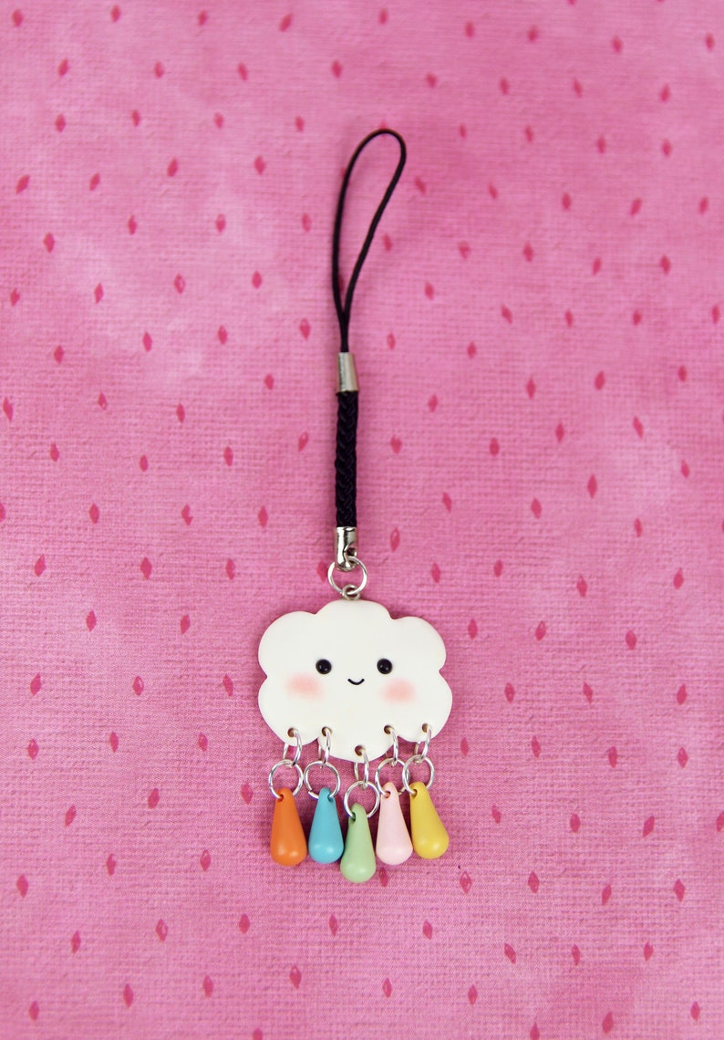 Happy Cloud Keychain, Rainbow Raindrop Necklace, Pastel Rain Jewelry - Etsy