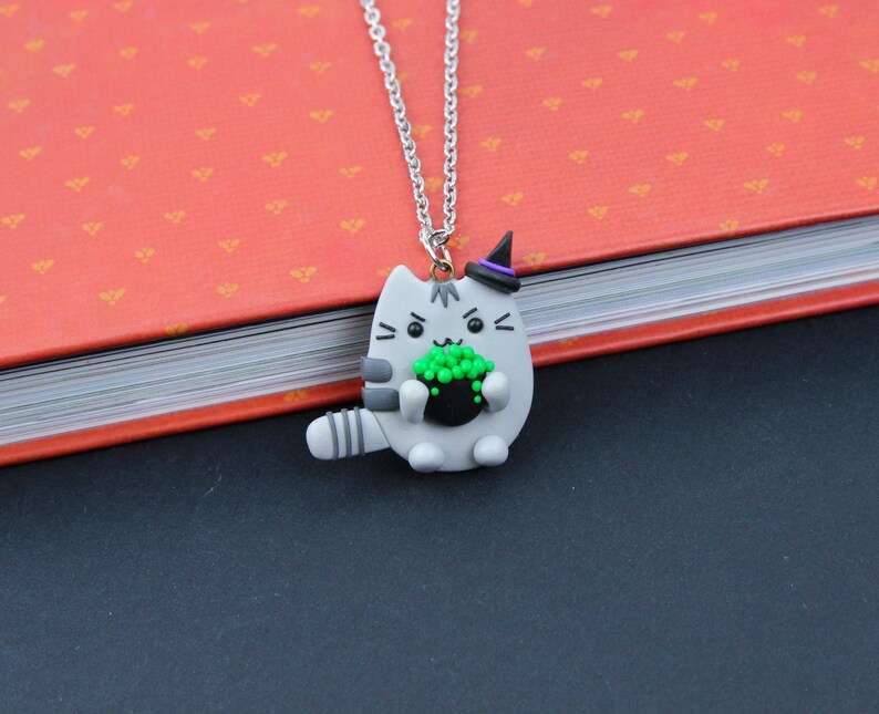 Pusheen Witch With Poison Necklace Witch Cat Keychain | Etsy