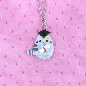 High School Graduation Gift, Student Cat Necklace, Congrats Grad Keychain, Funny Pusheen Jewelry image 9