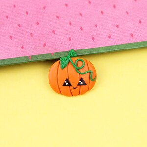 Halloween Gift, Pumpkin Pin, Jack o Lantern Brooch, Gift for Kids, Halloween Jewelry, Happy Pumpkin Jewelry, Stocking Stuffers image 4