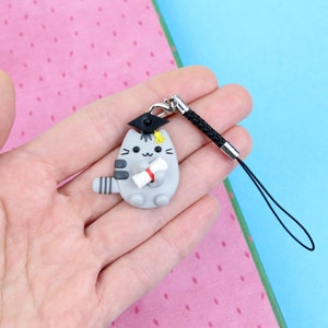 High School Graduation Gift, Student Cat Necklace, Congrats Grad Keychain, Funny Pusheen Jewelry image 4