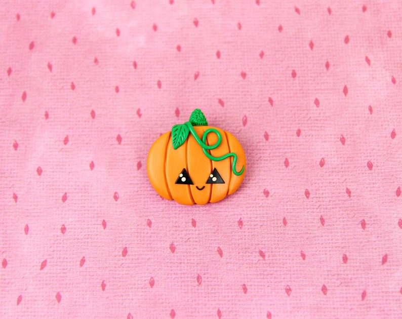 Halloween Gift, Pumpkin Pin, Jack o Lantern Brooch, Gift for Kids, Halloween Jewelry, Happy Pumpkin Jewelry, Stocking Stuffers image 3