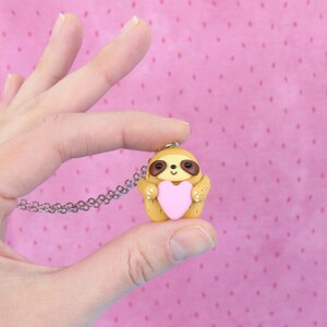 Cute Sloths Necklace, Funny Animal Lover Gift, Brown Throated Sloths Pendant, Gift for Kids, Valentines Day Jewelry, Stocking Stuffers image 5