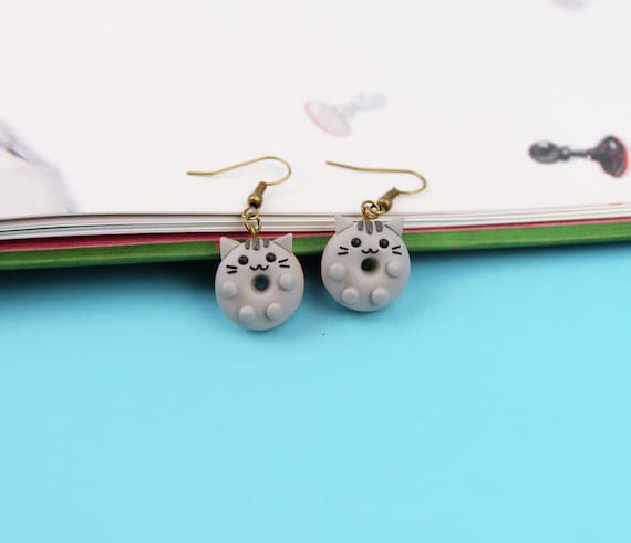 Donut Cat Earrings Gift for Kids Pusheen Earrings Cute Animal Jewelry Crazy Cat Lady Gift Funny Doughnut Earrings Stocking Stuffers Etsy Canada