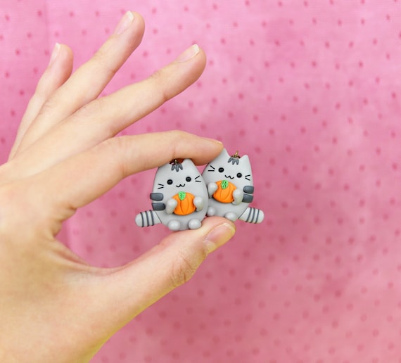 Thanksgiving Pusheen Earrings Halloween Funny Gift Autumn Etsy