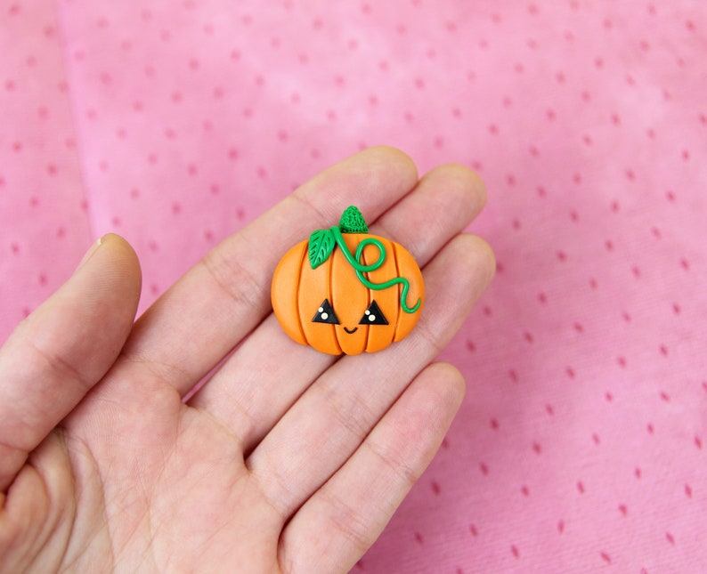 Halloween Gift, Pumpkin Pin, Jack o Lantern Brooch, Gift for Kids, Halloween Jewelry, Happy Pumpkin Jewelry, Stocking Stuffers image 2