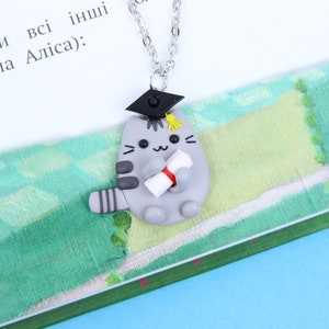 High School Graduation Gift, Student Cat Necklace, Congrats Grad Keychain, Funny Pusheen Jewelry image 6