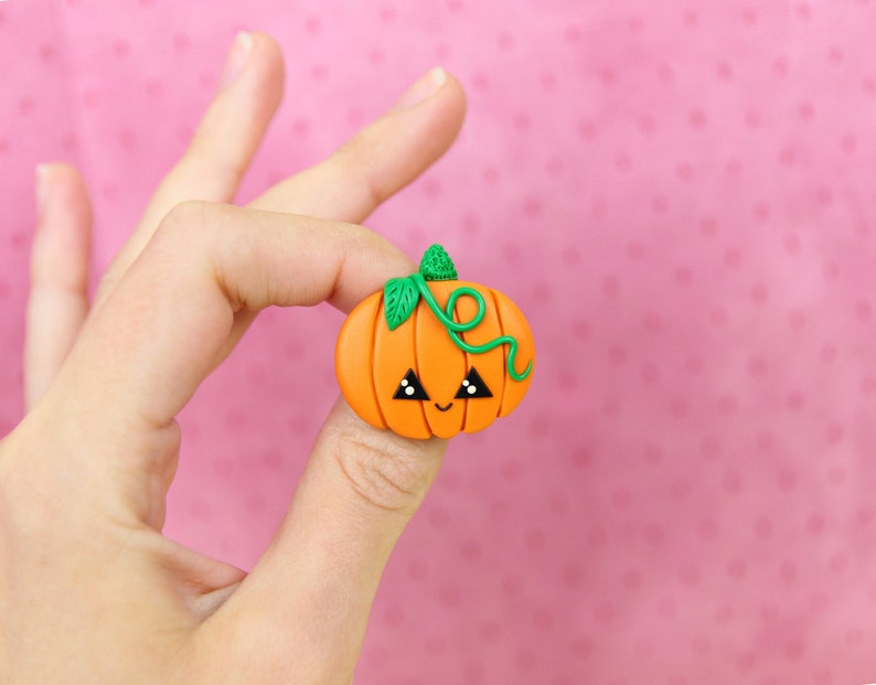 Halloween Gift, Pumpkin Pin, Jack o Lantern Brooch, Gift for Kids, Halloween Jewelry, Happy Pumpkin Jewelry, Stocking Stuffers image 1