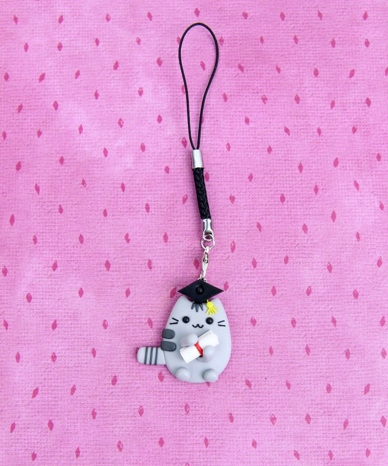 High School Graduation Gift, Student Cat Necklace, Congrats Grad Keychain, Funny Pusheen Jewelry image 3