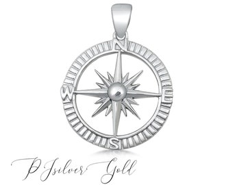 925 Sterling Silver Navigation Direction Compass Open Round Pendant Charm - Chain Not Included