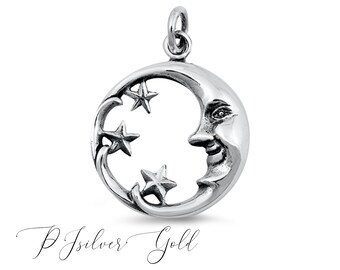 crescent moon smile jewelry necklace pendant sterling silver ball crescent moon smile s/_m-P.81