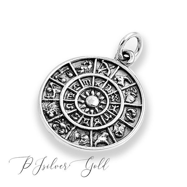 925 Sterling Silver Mayan Zodiac Calendar Round Pendant Charm - Chain Not Included