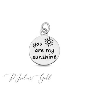 925 Sterling Silver "You Are My Sunshine" Engraved Round Disk Pendant Charm - Chain Not Included