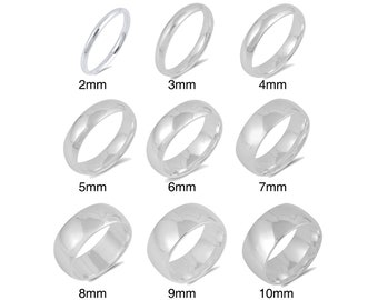 Solid .925 Sterling Silver Classic Domed Wedding Bands For Men Women 2mm 3mm 4mm 5mm 6mm 7mm 8mm 9mm 10mm Widths - Free Custom Engraving