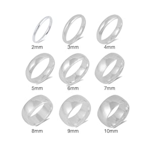 Alianzas de boda clásicas abovedadas de plata esterlina maciza 925 para hombres y mujeres, anchos de 2 mm, 3 mm, 4 mm, 5 mm, 6 mm, 7 mm, 8 mm, 9 mm y 10 mm. Grabado personalizado gratuito