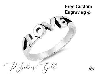 Solid .925 Sterling Silver Love Cutout Engraved Wedding Bands For Men Women - 4mm Silver Band - Free Custom Inside Engraving