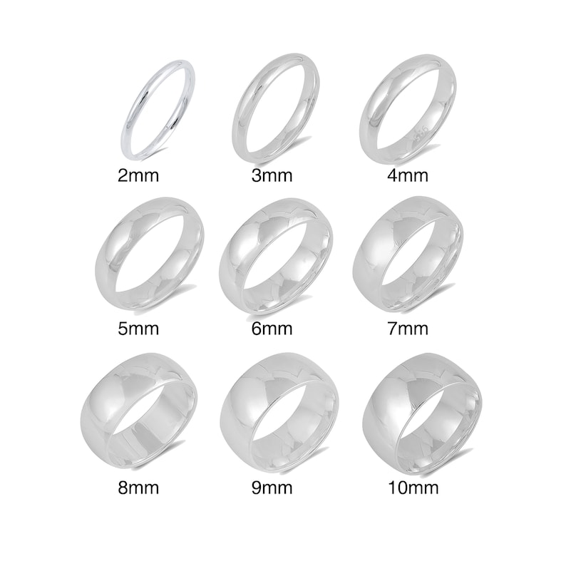 Solid .925 Sterling Silver Classic Domed Wedding Bands For Men Women 2mm 3mm 4mm 5mm 6mm 7mm 8mm 9mm 10mm Widths Free Custom Engraving image 1