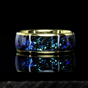 Tungsten Ring, Galaxy Ring, His OR Hers Yellow Gold Plated Tungsten Wedding Band, 8mm, Anniversary Ring, Tungsten Promise Ring