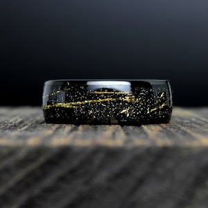 Tungsten Ring, Galaxy Gold Meteorite Ring, His OR Hers Black Tungsten Wedding Band, 8mm, Anniversary Ring, Tungsten Promise Ring