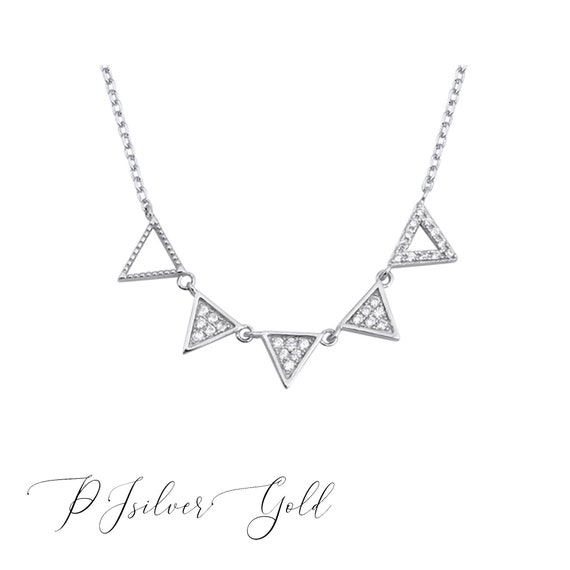 925 Sterling Silver Rose-Tone Triangle CZ Cubic Zirconia Pendant 925 Sterling Silver Rose-Tone Triangle CZ Cubic Zirconia Pendant
