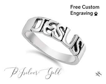 Massiv .925 Sterling Silber JESUS gravierte Eheringe für Männer Frauen - 5mm Silber Band - Kostenlose benutzerdefinierte Innengravur