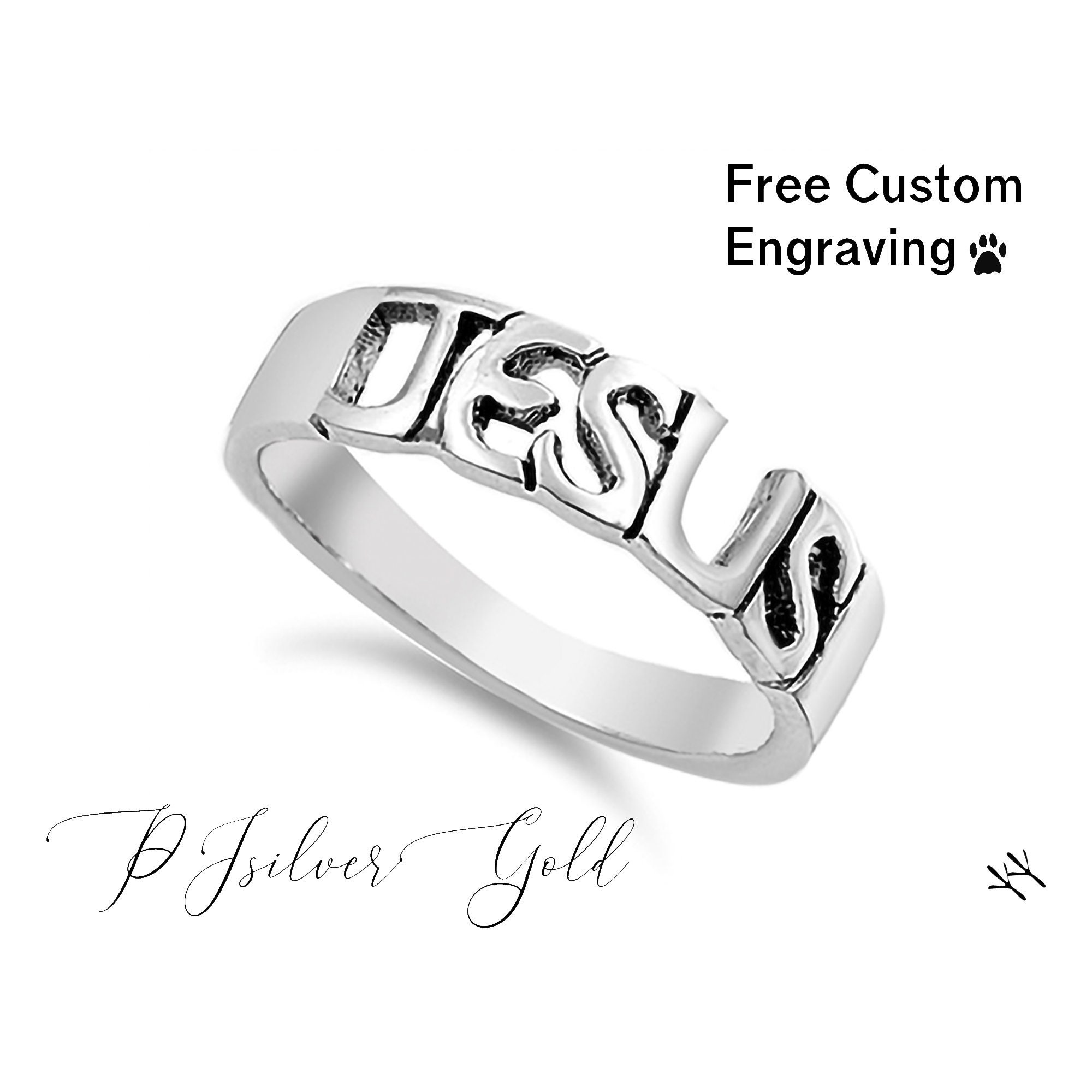 Solid .925 Sterling Silver JESUS Engraved Wedding Bands For Etsy