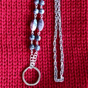 Stainless steel lanyard with semi-precious stones and rope chain
