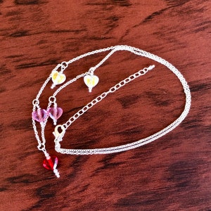 Sweetheart necklace - delicate sterling silver chain with Swarovski crystal hearts