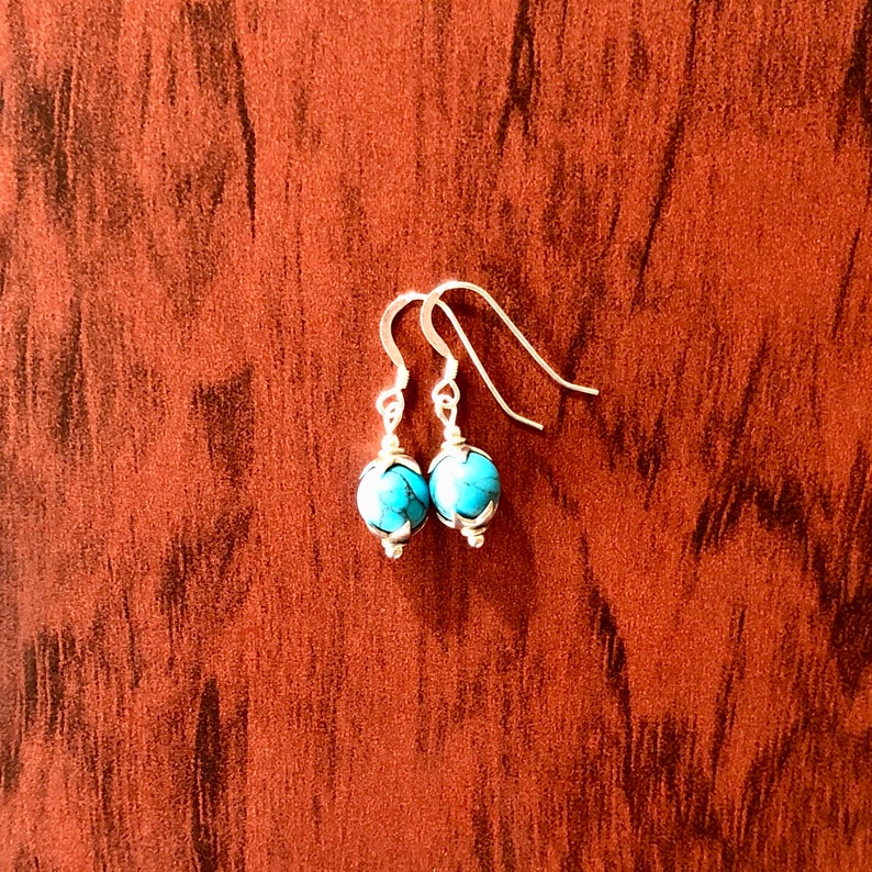 Sterling silver Earrings with turquoise bead and spiky bead caps image 3