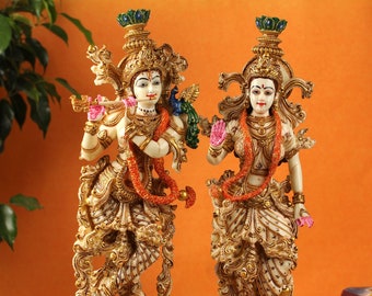 Radha Krishna Statue Couple Statue God of Lovers Anniversary Gift Mandir Temple Home Pooja 15 INCH Resin Radha Krishna Idol Handmade Krishna