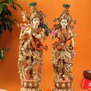 Radha Krishna Statue Couple Statue God of Lovers Anniversary Gift Mandir Temple Home Pooja 15 INCH Resin Radha Krishna Idol Handmade Krishna
