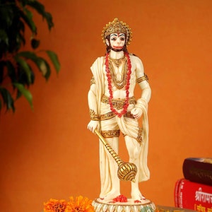 Hanuman Statue 10 Inch Resin Marble Dust Hand Painted Standing Lord Hanuman Statue Hindu God of Strength and Power Monkey god of Devotion