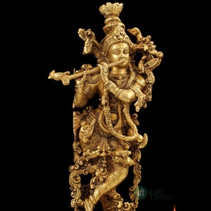 Brass Krishna Statue Hare Krishna Statue God of Lover Anniversary Gift Temple Home Pooja Decor Gift for Him Brass Krishna Sculpture